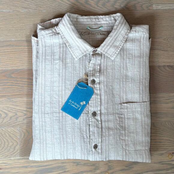 NWT Roundtree & York Caribbean Linen Blend Striped Button Down Shirt Mens XL - Picture 7 of 8